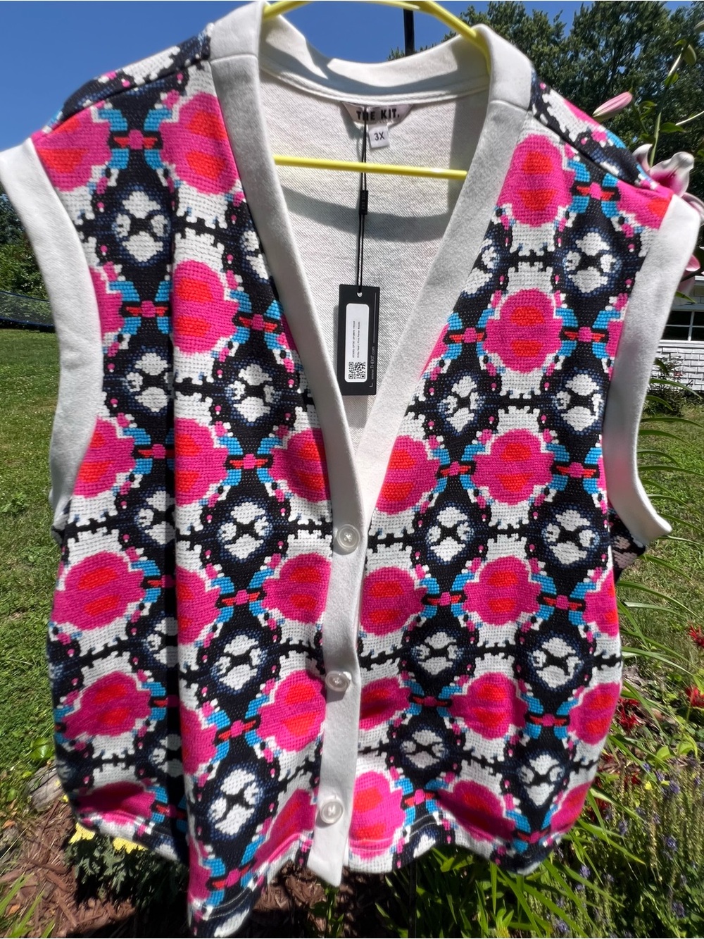 The Kit - Kirby oversized Patterned Button-Front Vest (with hidden pockets!)
